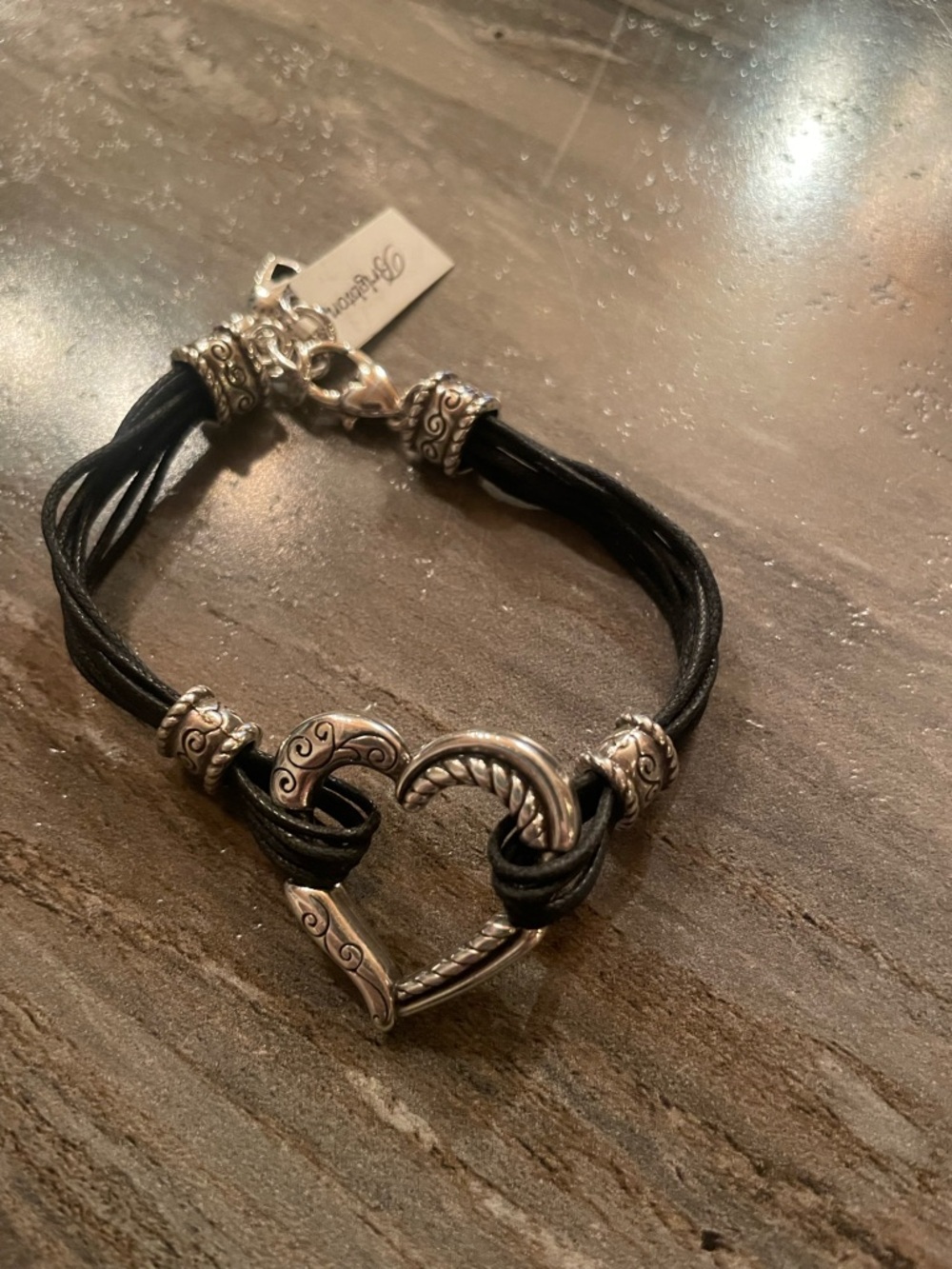 Brighton Heritage Heart Corded Bracelet in Black and Silver NWT